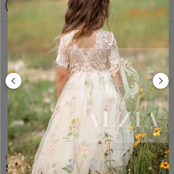 Embroidered Tulle Flower Girl Dress - Picture 1 of 6